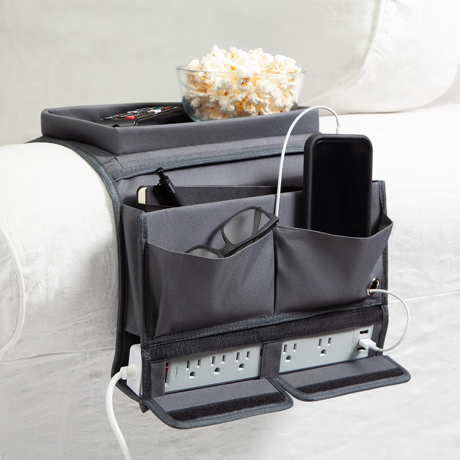 U Brands Armrest Couch Caddy, Organization Supplies, Gray