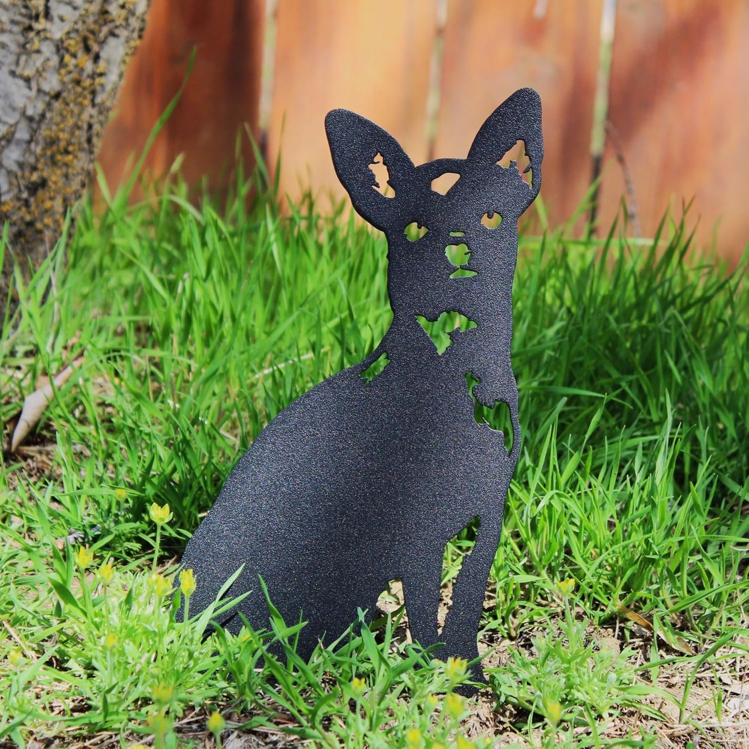 Black Powder Coated Metal Chihuahua Dog Silhouette Yard Stake (Small)