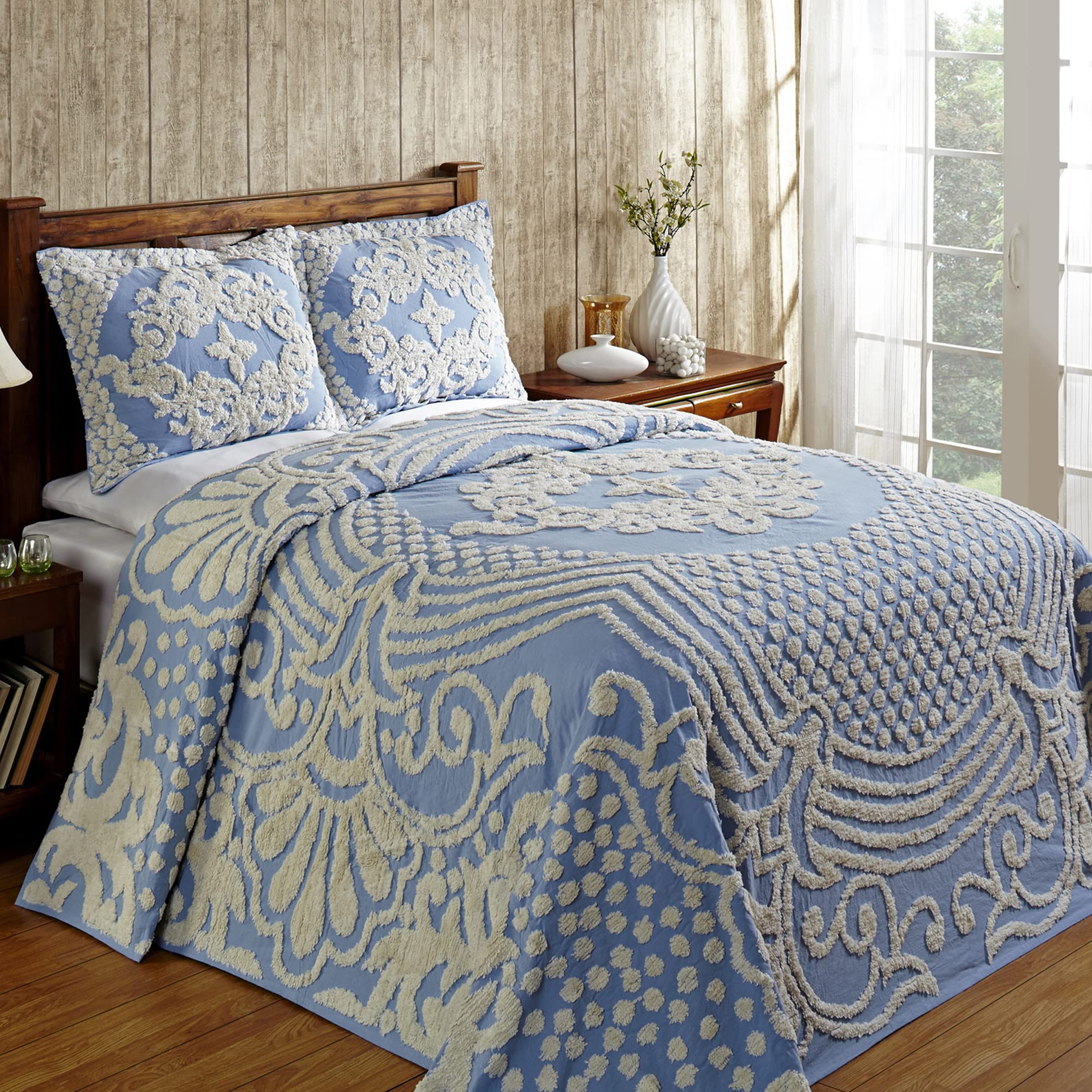 Colcha de algodón Better Trends azul para dormitorios acogedores