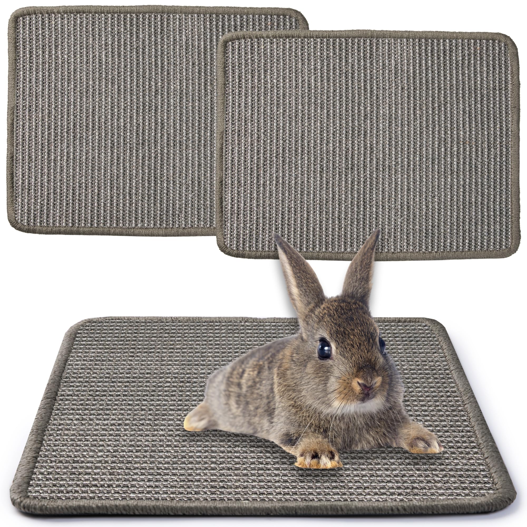 JanYoo 2pcs Rabbit Scratcher Mat Natural Sisal Bunny Scratch Pads Scratching Rug Bunny Resting Mats for Cages Small Animal Claws and Teeth Care Bedding Accessories for Guinea Pig(40 × 30CM,Grey)
