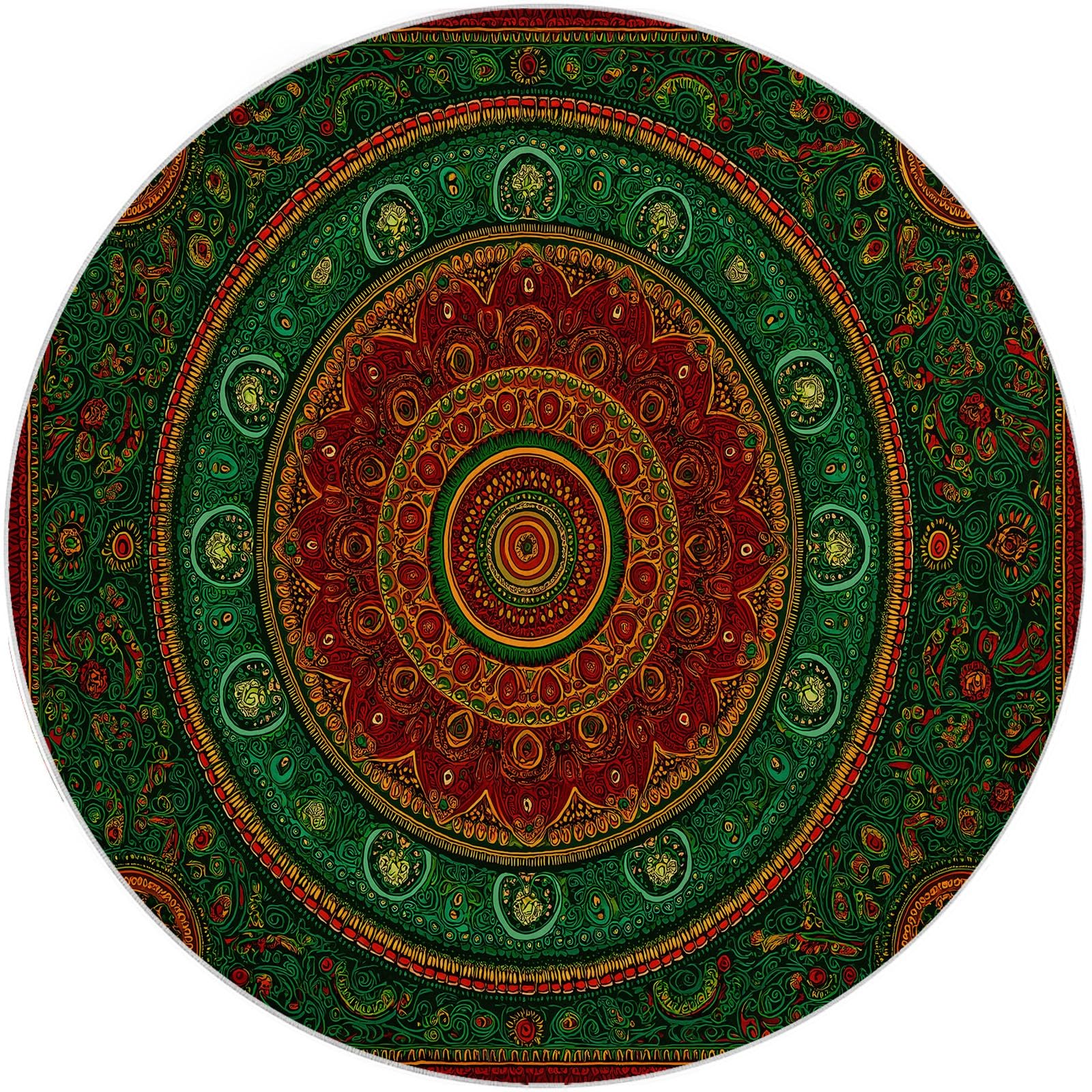 Waschbarer Rutschfester Runde Teppiche 220 cm, Paisley Muster Runder Teppich für Wohnzimmer Schlafzimmer Kinderzimmer - Retro Pflanzen Blumen Streifen Weicher Niedrigflor Teppich für Spielzimmer