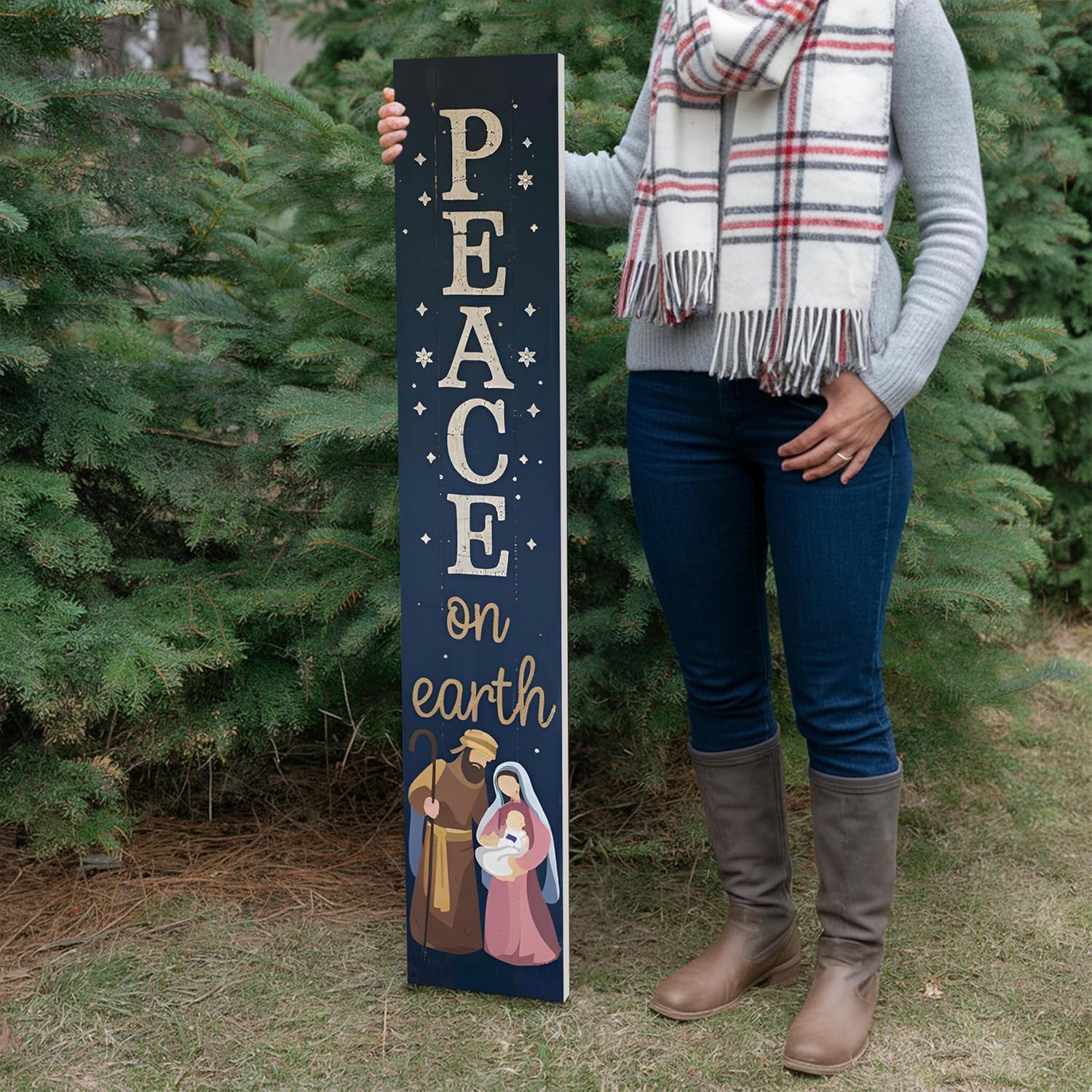 48"x8" Large Christmas Welcome Sign for Front Door, PVC Holiday Welcome Sign for Porch, Durable Outdoor Christmas Decorations (Design 8)