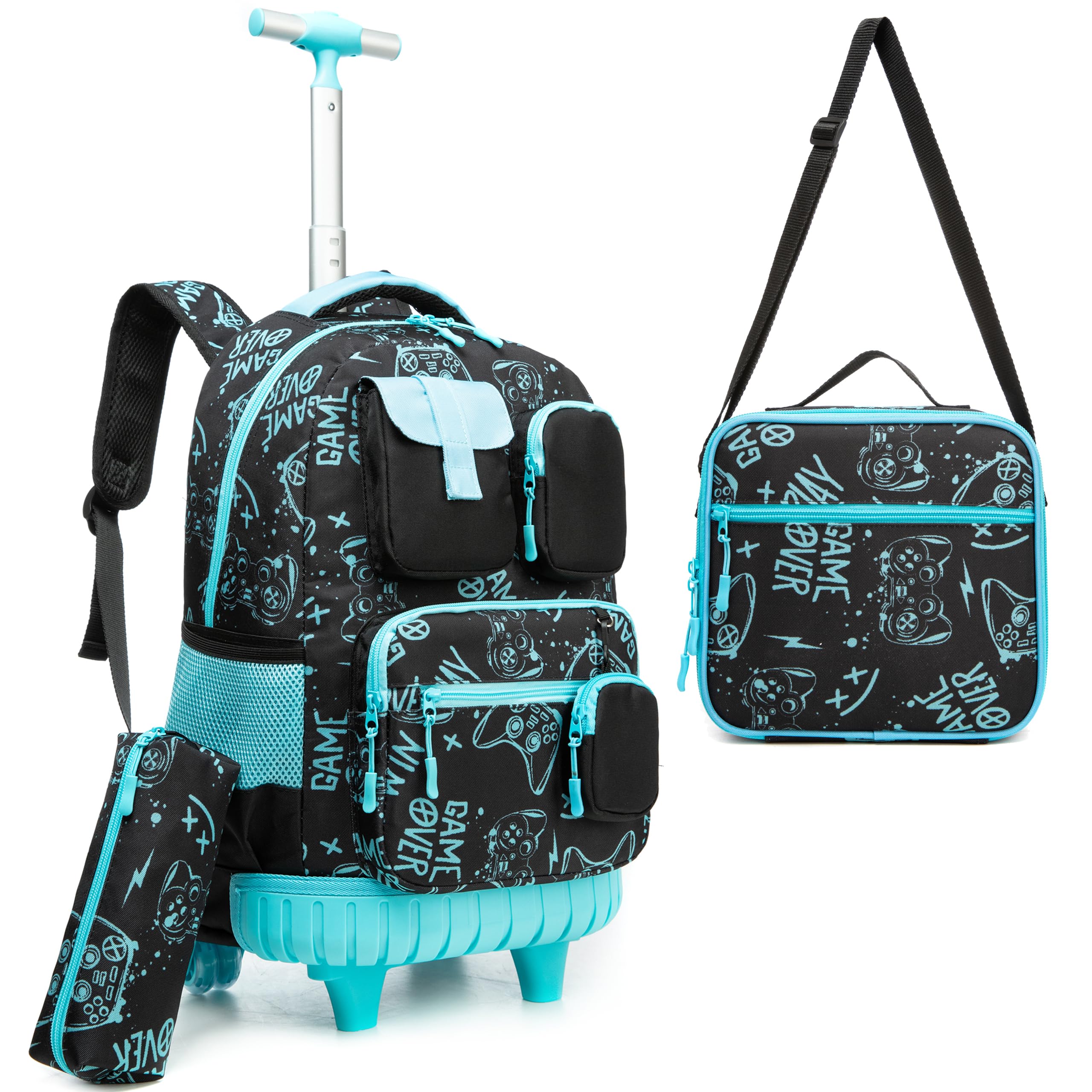 HTgroce Mochila Escolar con Ruedas Niño, Mochilas Escolares Con Ruedas 6 años,Traiga un Estuche para lápices y una Bolsa para el Almuerzo