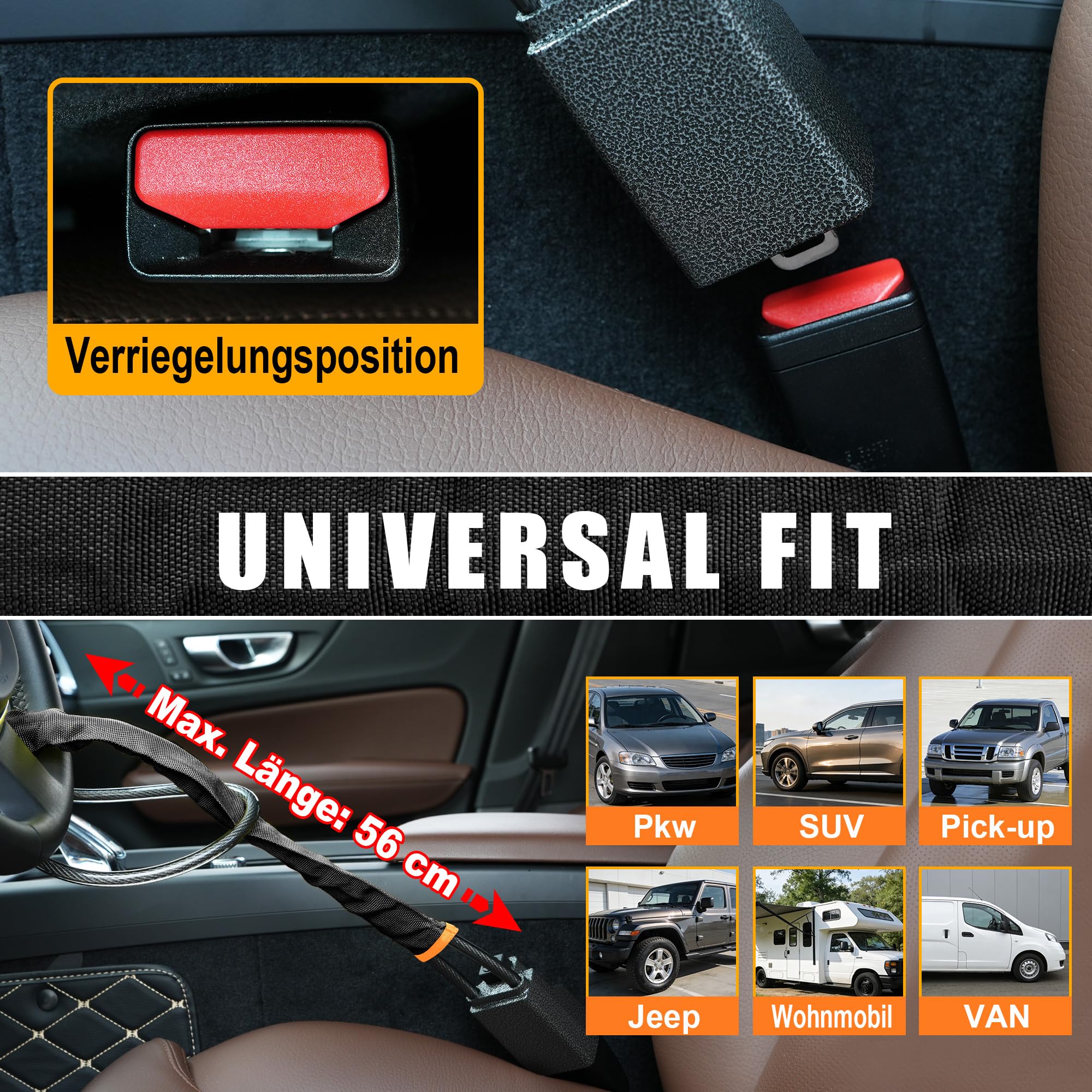 Turnart Lenkradkralle, Lenkradschloss für Auto, Wegfahrsperre, Universell Passend, Stabiles Schloss für LKW SUV Van, 3 Schlüssel