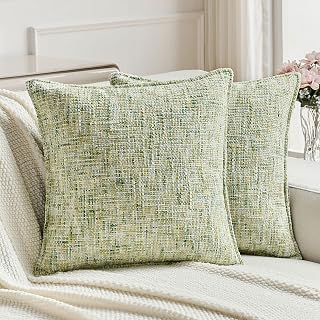 Ystyle Chenille Cushion Covers 2 Pieces, 60×60cm, Soft Cushion Cover With Invisible Zipper, Washable Square Modern Pillow Covers, Throw Pillow Covers For Sofa Home Bedroom, Green