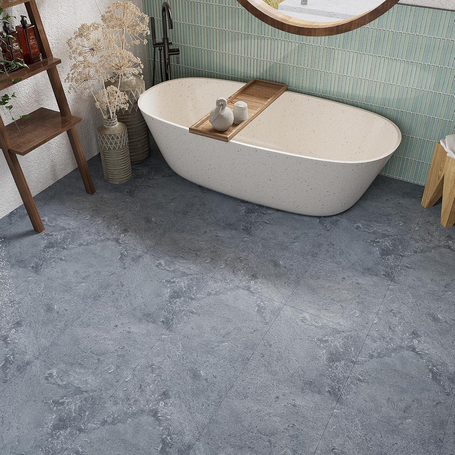 VaryStyle 18-Sheet Vinyl Flooring Grey Concrete Peel and Stick Floor Tiles Waterproof 12"x12" Sticky Tiles for Floor Self Adhesive Removable Stick on Floor Tile for Kitchen Bathroom Basement Flooring