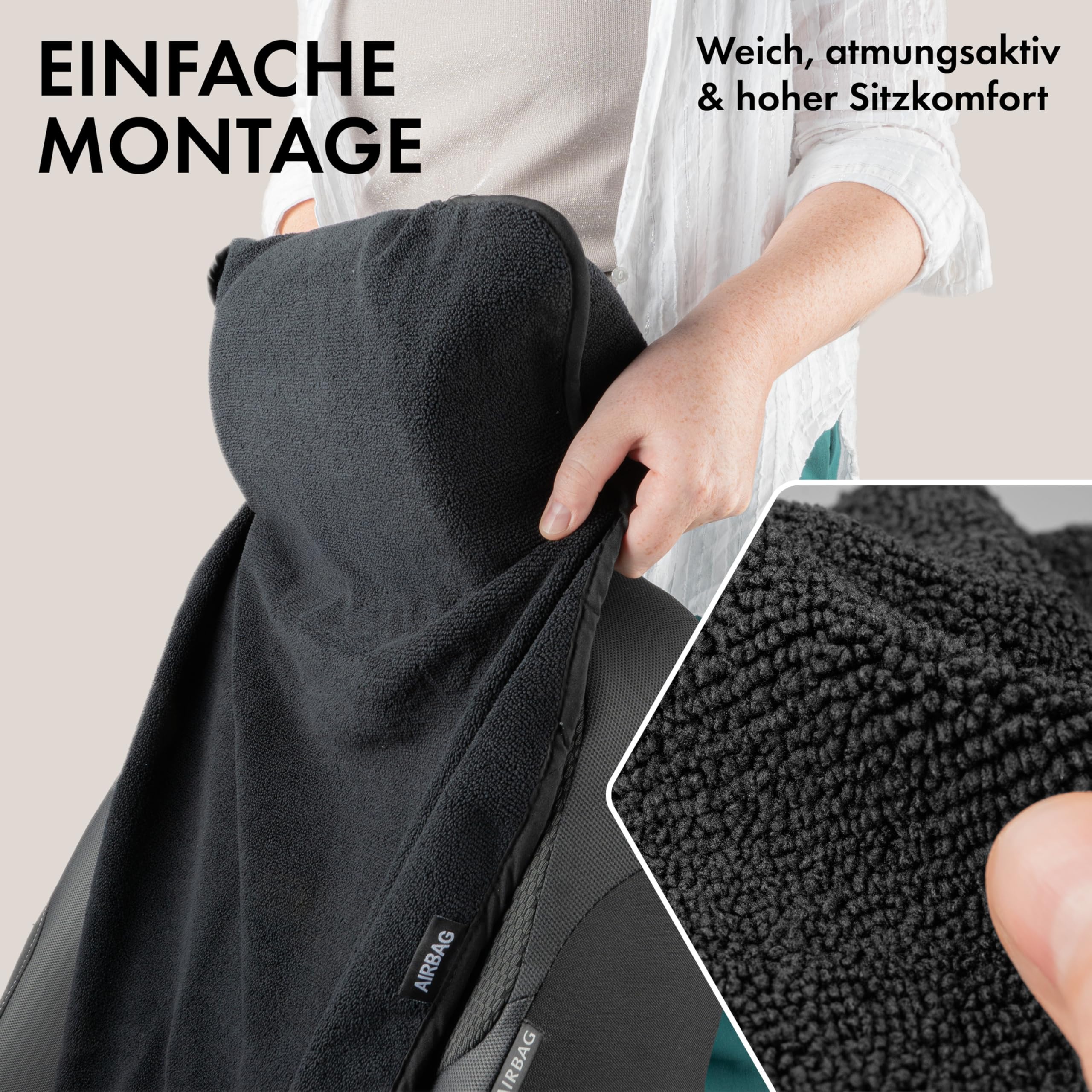 Walser Auto Sitzauflage Vordersitz aus Frottee, 2er Set Sitzaufleger, waschbarer Sitzschoner Auto, Universal Auto-Sitzauflage, Autositz-Überwurf, Schonbezug Autositz vorne 2 Stück schwarz