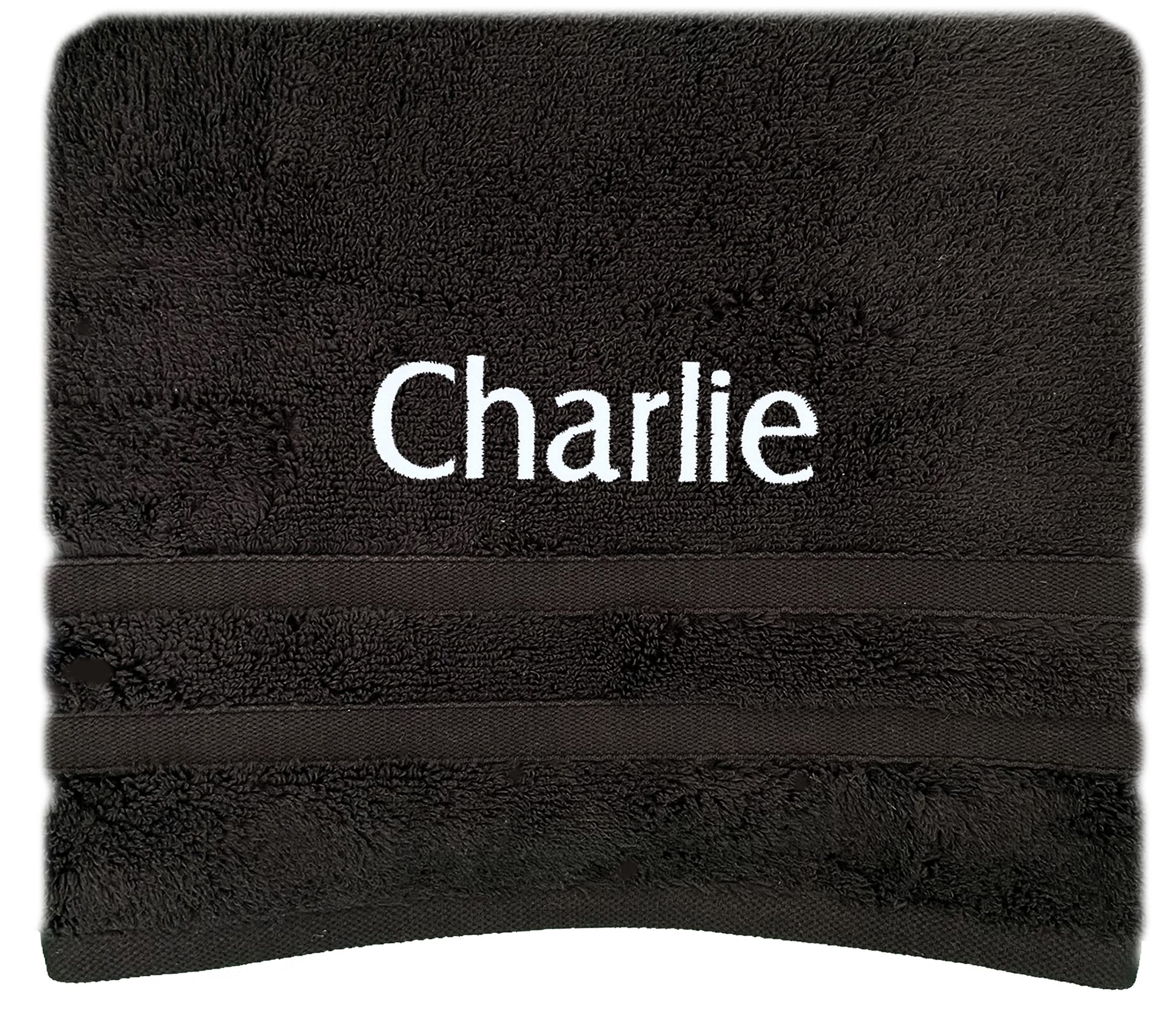 Gaveno Black Personalised Bath Hand Towels Sizes Embroidered Name (, Bath Towel)