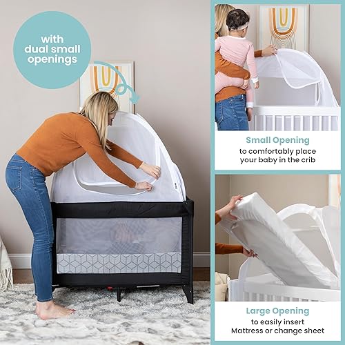 Miniatura 33 de Tienda de campaña para cuna de malla transpirable para evitar que el bebé salga, toldo de red para cuna con cierre automático y pestillo de Gris