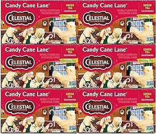 Celestial Seasonings Green Tea, Decaffeinated Candy Cane Lane, 18 Count (Pack of 6)