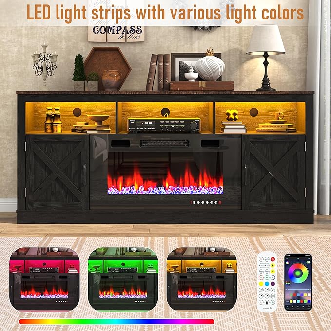 Soporte para TV tipo granja con chimenea eléctrica de 36" miniatura 5