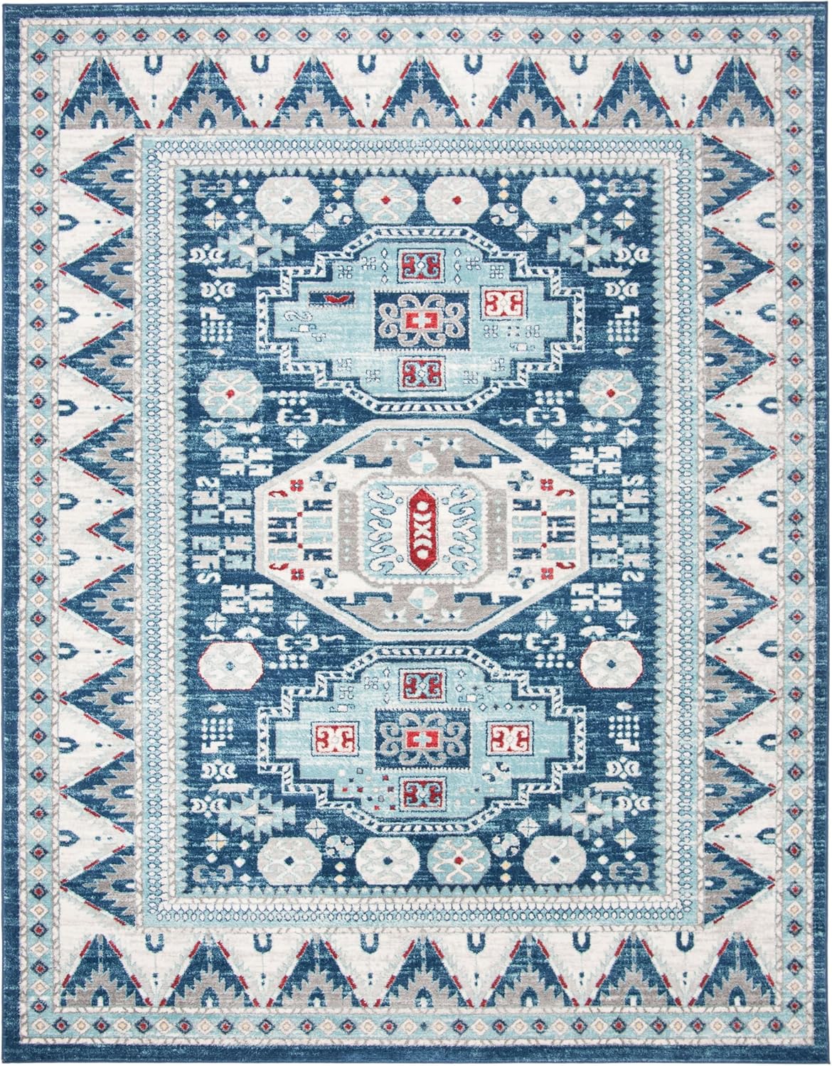 SAFAVIEH Area Rug 8x10 - Kazak Collection - Large - Blue & Creme, Traditional Design, Non-Shedding & Easy Cleaning, Ideal for Living Room, Bedroom, Office, Dining Space (KZK118D)