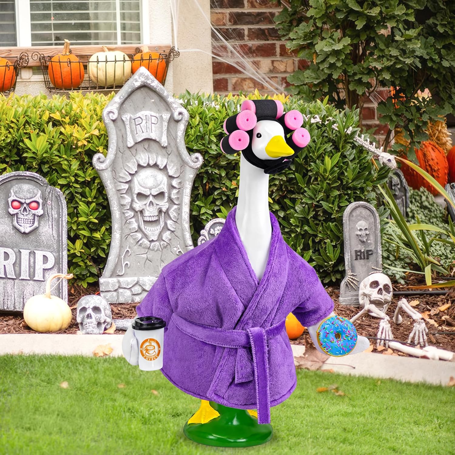Lady Porch Goose Outfits, Spring Summer Goose Clothes Costume with Bathrobe for 17/23" Lawn Cement Geese for Garden