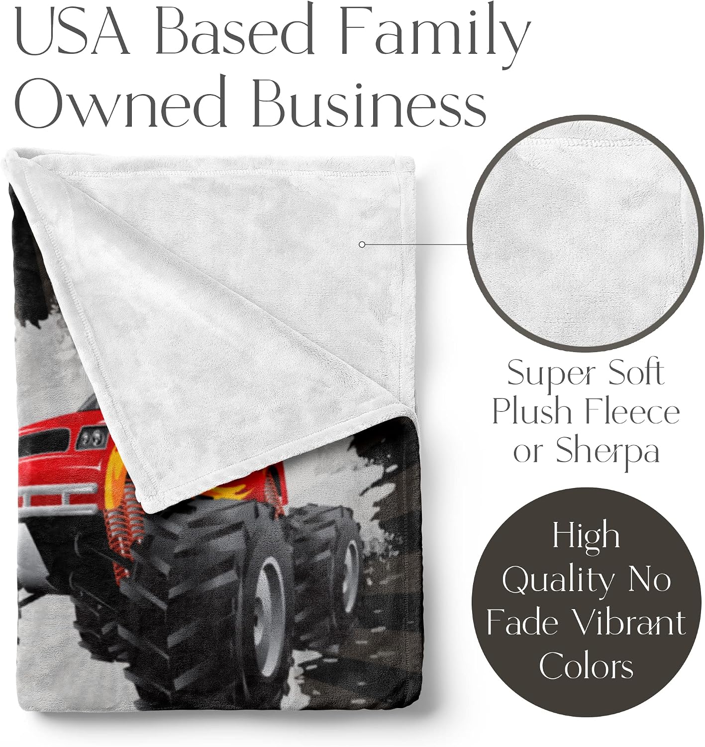 Personalized Monster Truck for Boys, Cute Custom Name Throw for Kids, Big Off Road Auto Vehicle Graphic, Soft and Plush for Travel, Bedding, or Home Bed Decor, Fun Birthday Gift, (Fleece 30x40)