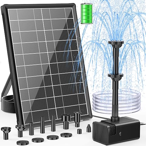 8W Solar Fountain Pump with Built-in 3600mAh Battery, Solar Powered Bird Bath Fountain with Dry-run Protection & Double-layer Nozzles 5Ft Tubing for Pond, Bird Bath, Backyard Water Feature