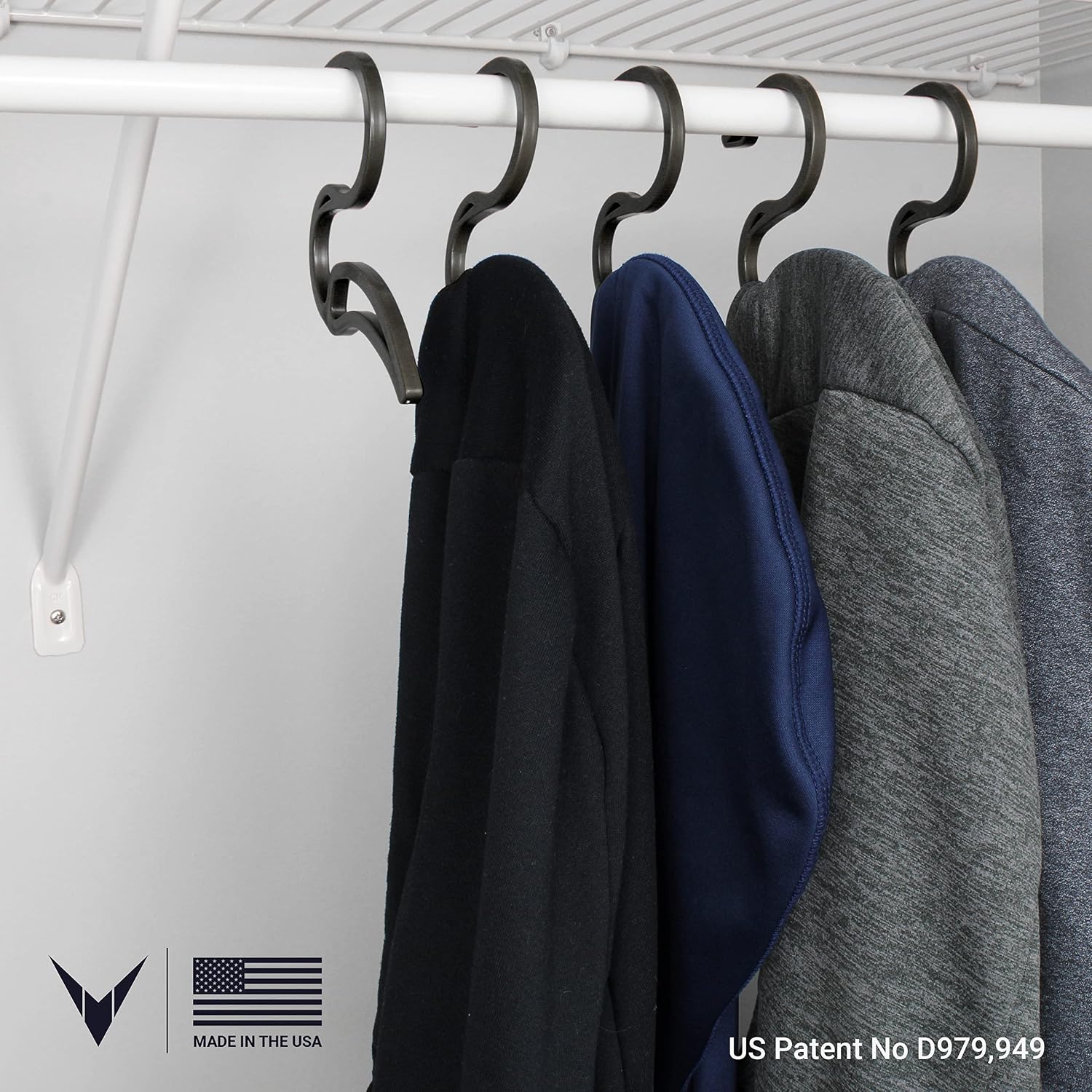 Hoodie Hangers, 10-Pack Black, Hang by Hood, USA Made