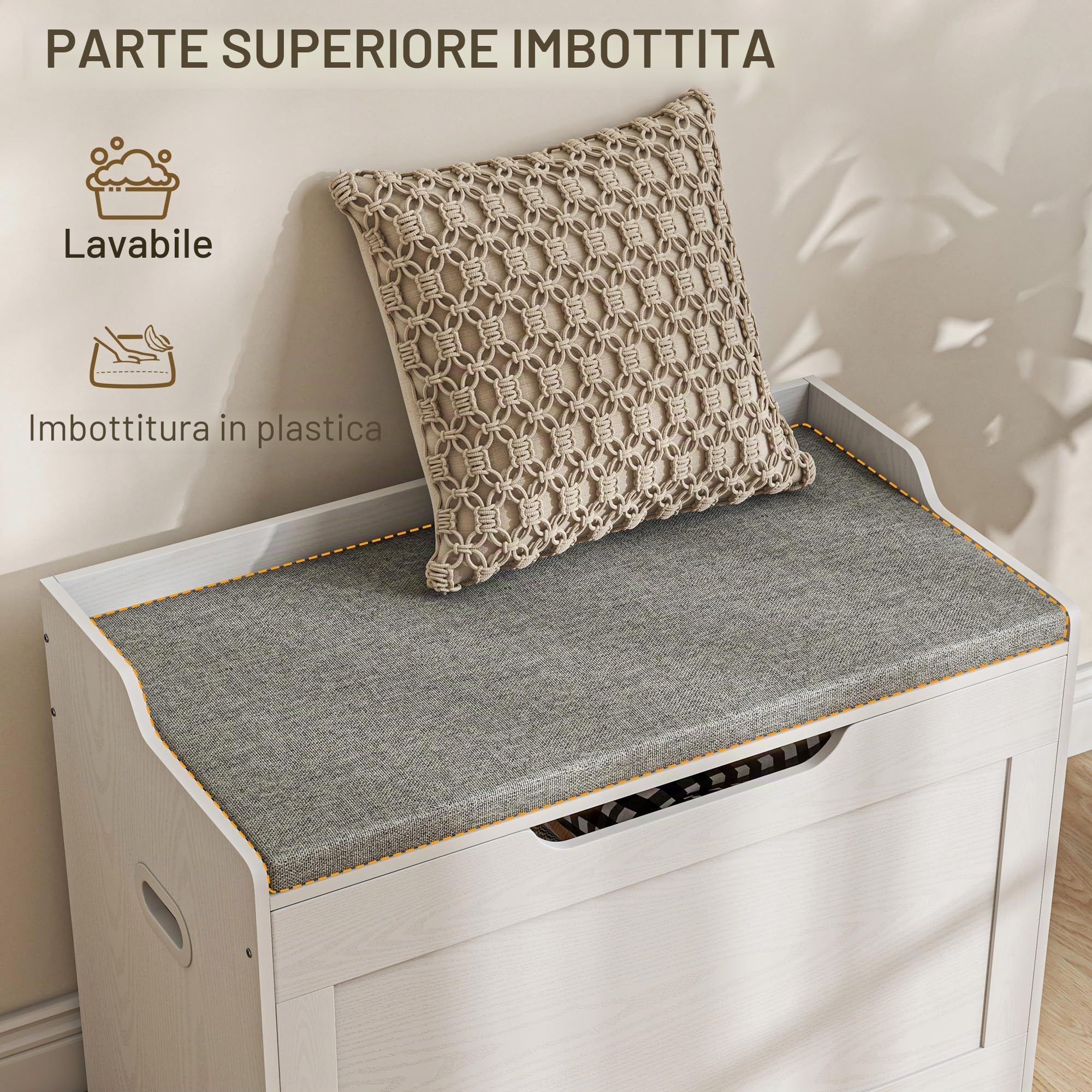 HOMCOM Cassapanca con coperchio portaoggetti 75x40x56 cm Bianco