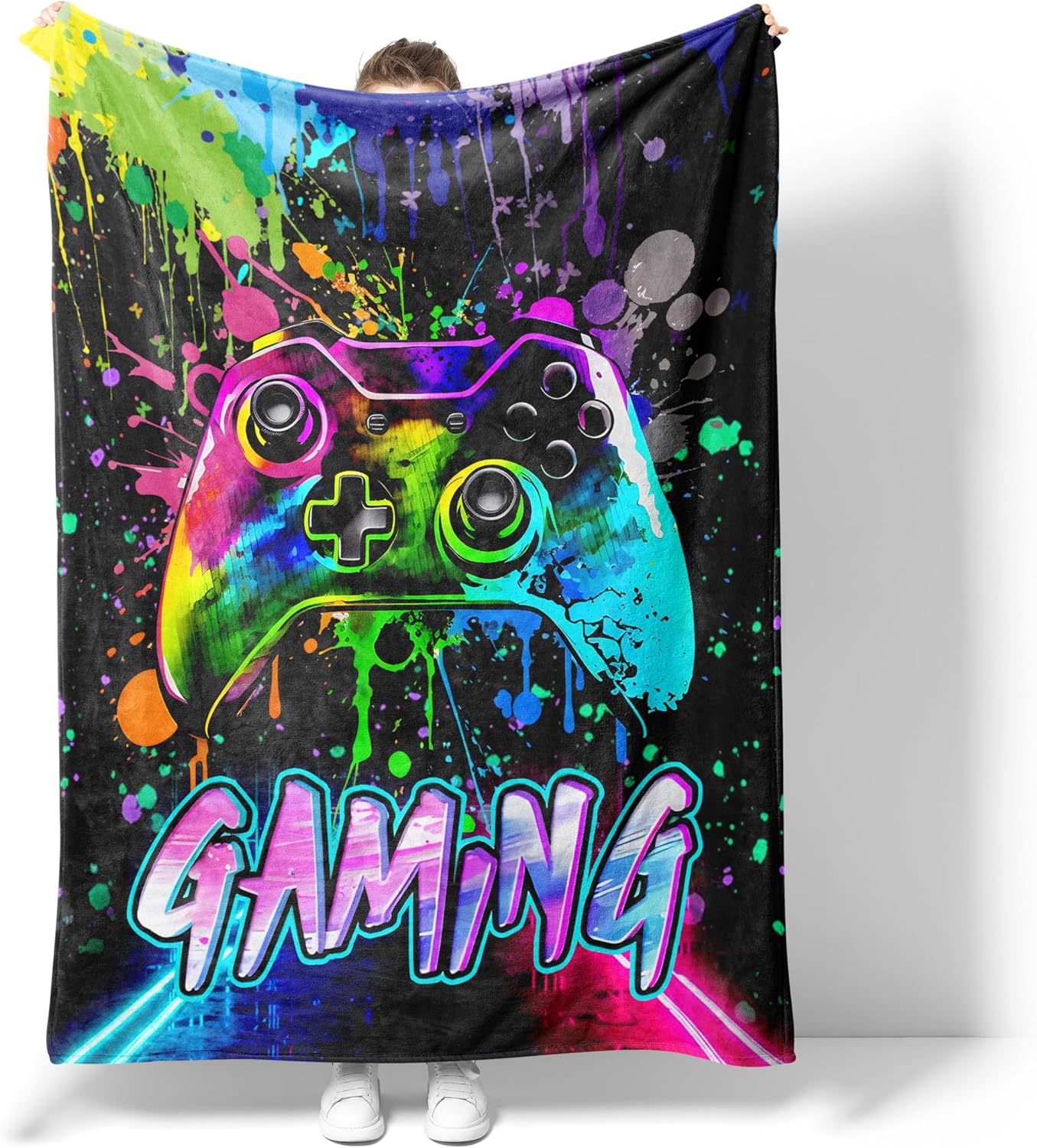 Gaming Blanket Gifts for Kids Teens Son Husbands Men Boyfriends, Soft Flannel Throw Blanket Cozy Lightweight Warm Fluffy Fuzzy Blankets for Sofa, Travel, Living Room(Gaming, 80"x60")