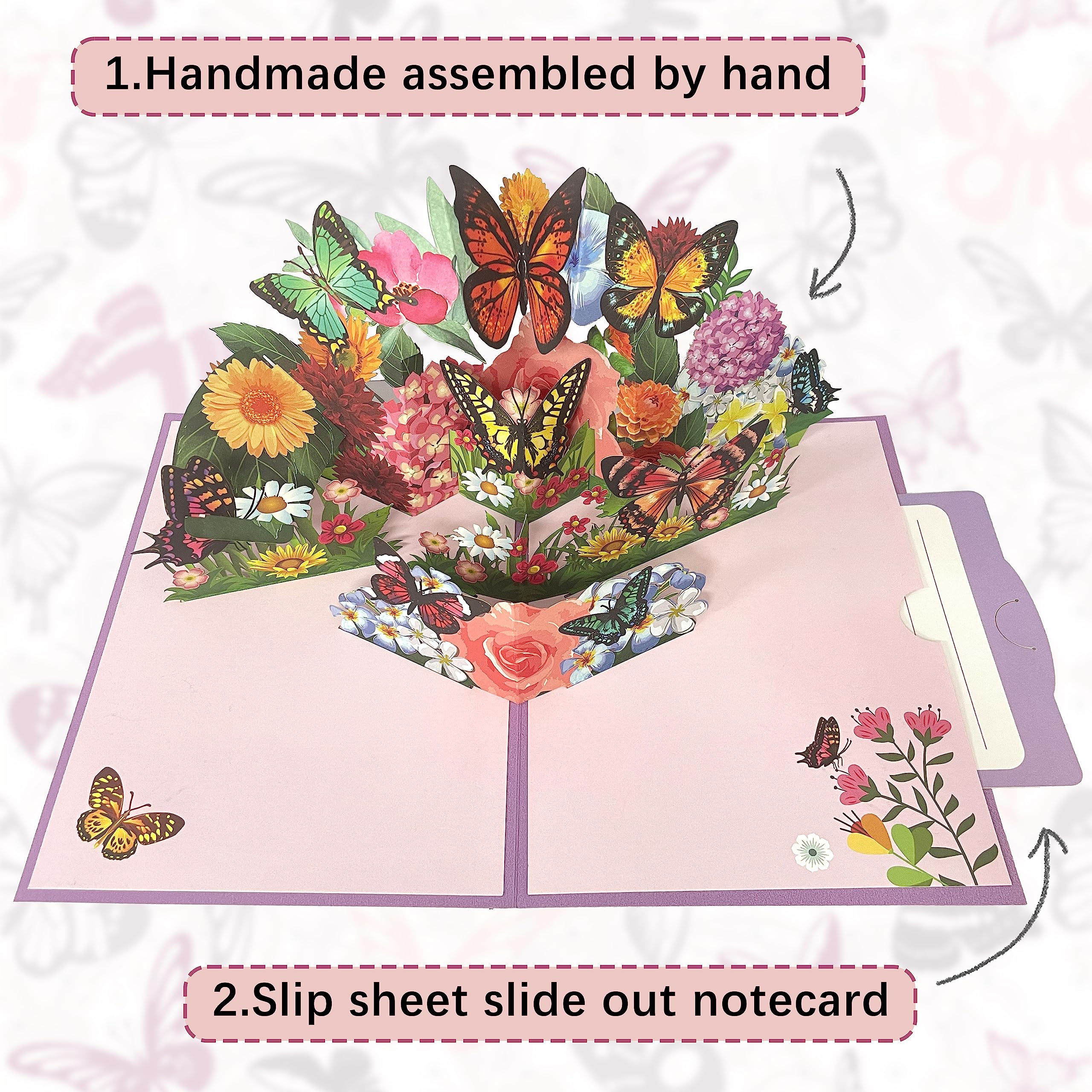 Carte Fleur Pop-Up Fleurs Avec Papillon Carte Cadeau 3D Pour Un Anniversaire,Comme Bon Ou Pour