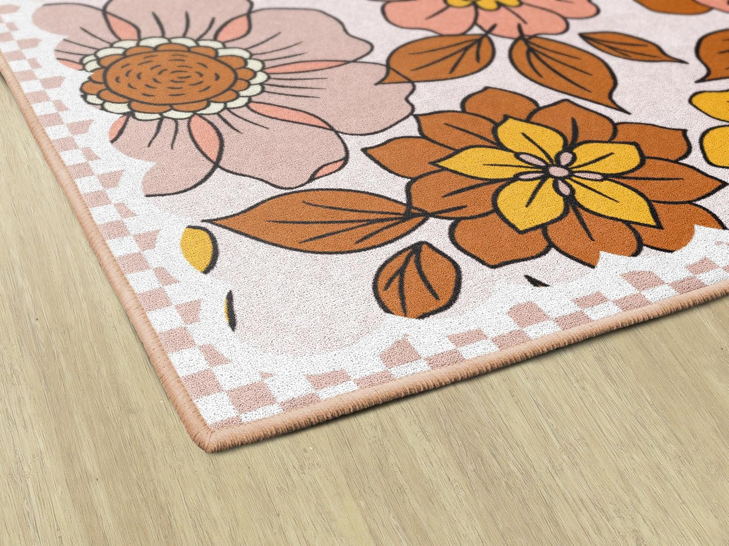 Flagship Carpets Retro Floral Educational Area Rug for Kids Room Seating Décor, Children's Classroom, Play Carpet for Teaching and Playroom, 5' x 7'6", Pink