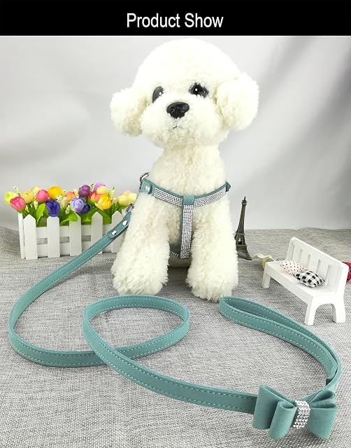 Foto 3 de 6 de Newtensina Moda Perro arnes con Diamante y Correa Bling Linda Perro arnes Cachorros arnes con Pajarita Correa…