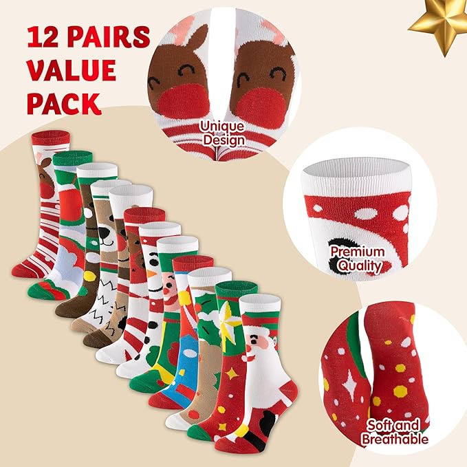 JOYIN 12 Pares Medias Mujer Navidad Coloridas Unisex Adulto miniatura 4