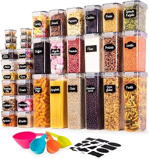 nuovva Airtight Food Storage Containers Set – 36pcs Kitchen & Pantry Organiser – Plastic Cereal Storage Containers – Food Dispenser Set with Lids – Organisation Jars with Spoons, Marker & Labels