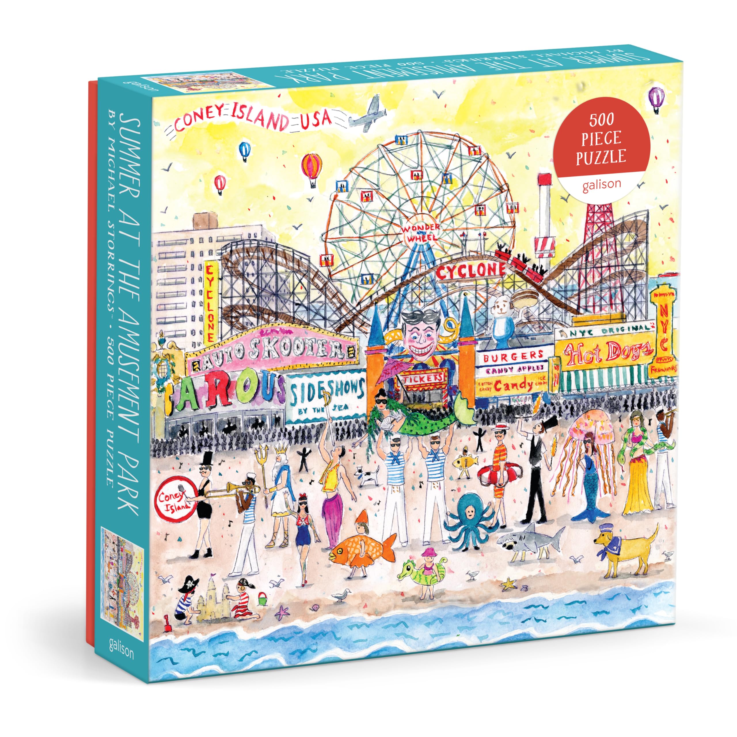 Galison Michael Storrings 500 Piece Jigsaw Puzzle for Families, Summer at The Amusement Park Scene, Great Family Puzzle to Enjoy Together