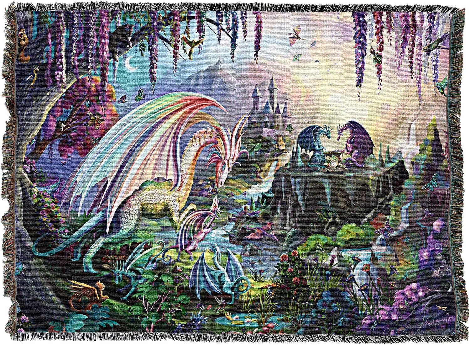 Pure Country Weavers Dragon Valley Blanket by Rose Khan - Gift Fantasy Tapestry Throw Woven from Cotton - Made in the USA (72x54)