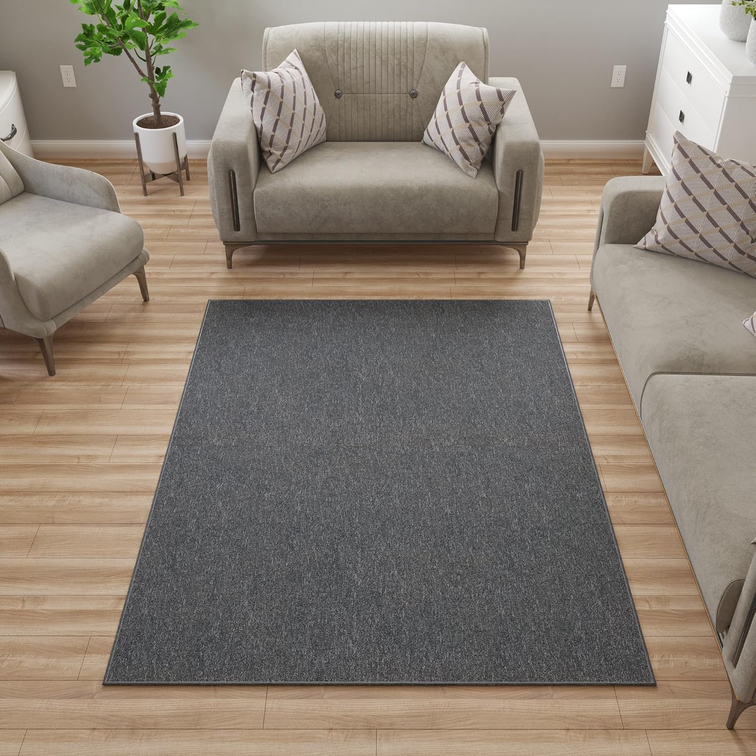Ottomanson 6'6" x 10' Ultra-Thin Area Rug Durable Non-Slip Carpet for High-Traffic Areas - Fits Under Doors for Easy Use - Ideal for Living Room, Bedroom, Kitchen, Bathroom & Entryway, Black