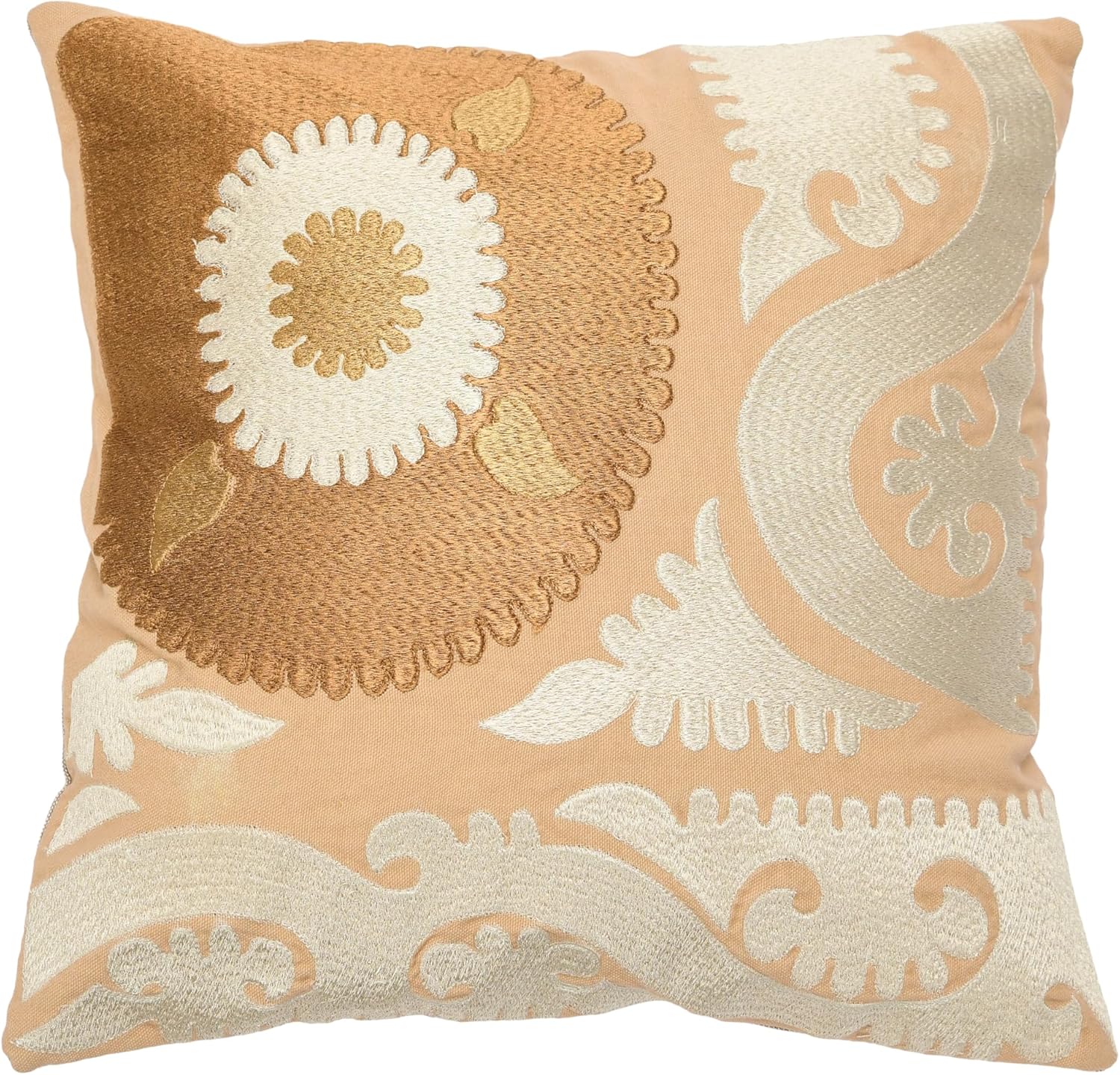 Creative Co-Op Cotton Embroidered Suzani Chambray Back Pillow, 16" L x 16" W x 2" H, Multicolor