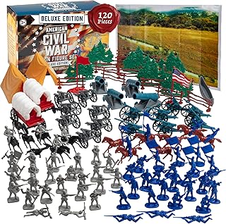 Civil War Army Men Toy Soldier Action Figure Deluxe Playset -120pc with Confederate & Union Soldiers, Cannons, Wagons, Rideable Horses, Terrain & Giant Playmat -Great for Xmas, Classroom