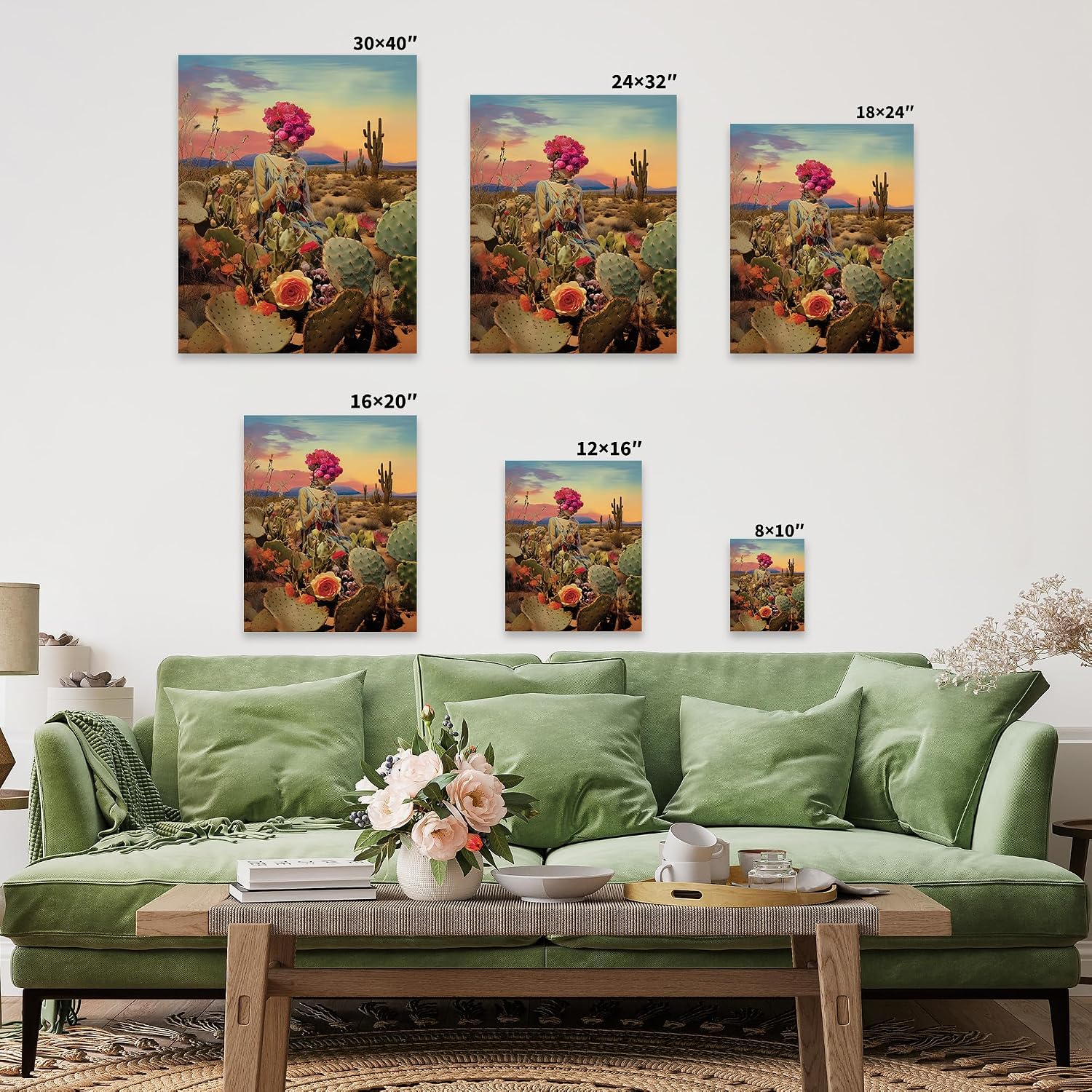 Poster Master Desert Canvas - Retro Flower Print - Cactus Landscape Art - Surreal Collage Design - Trippy Aesthetic Art - Great Living Room or Office Wall Decor - 8x10 STRETCHED Canvas