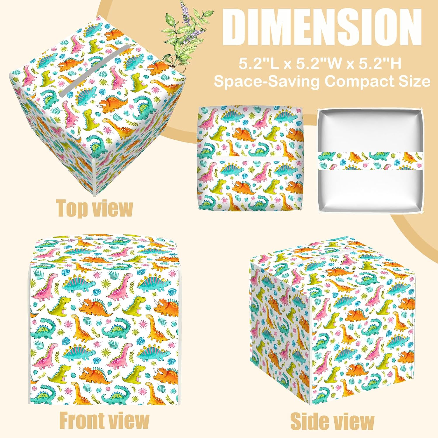 Leather Tissue Box Holder Cartoon Dinosaurs Tissue Box Cover Facial Paper Case Organizer Cube Napkin Dispenser for Bathroom Vanity Countertop Night Stand Office Car image 2