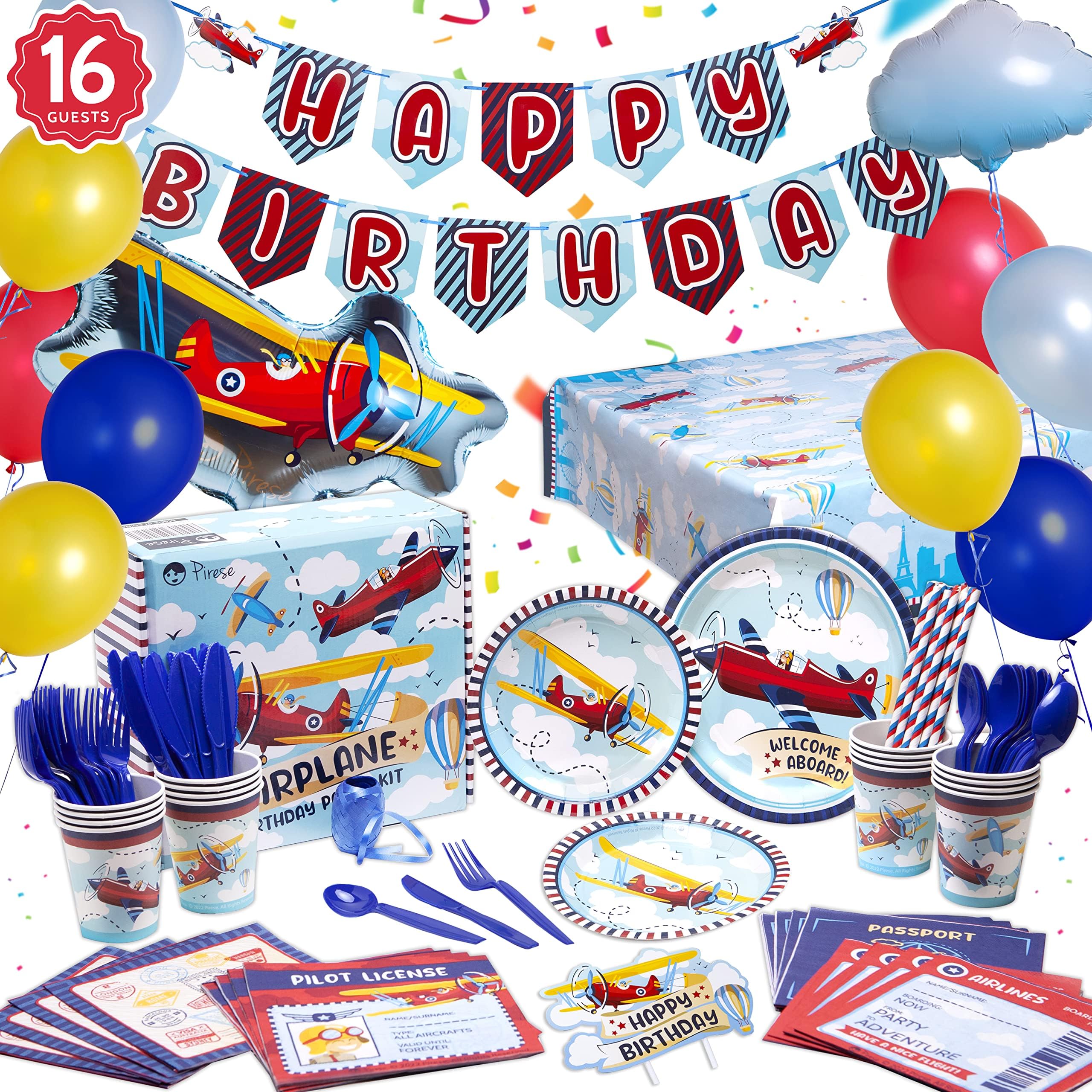 Pirese Airplane Birthday Party Decorations | Time Flies 1st Birthday | Adventure Theme Party Supplies