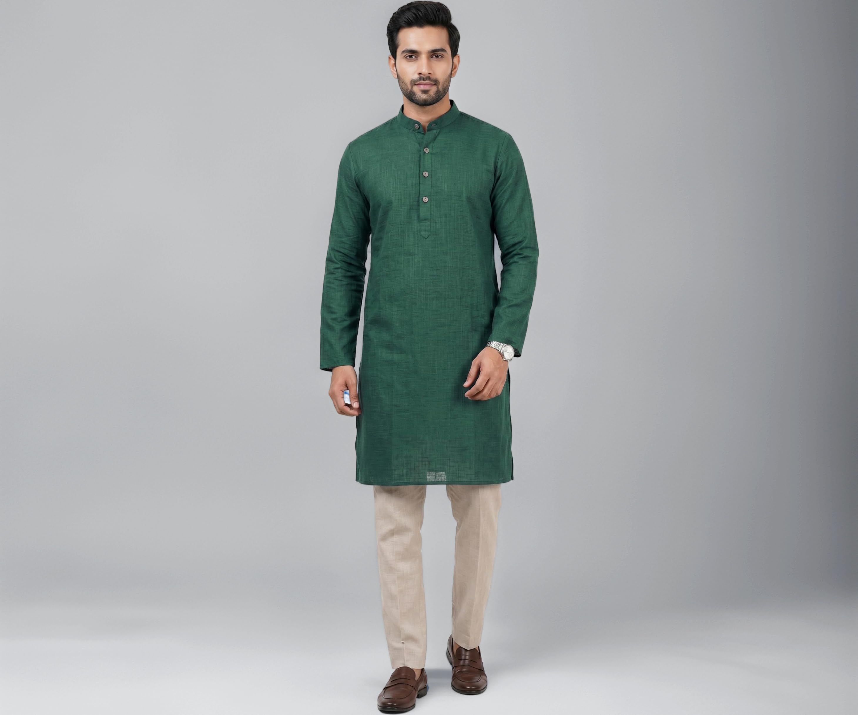 Menโs Traditional Ethnic Kurta Long Solid Casual