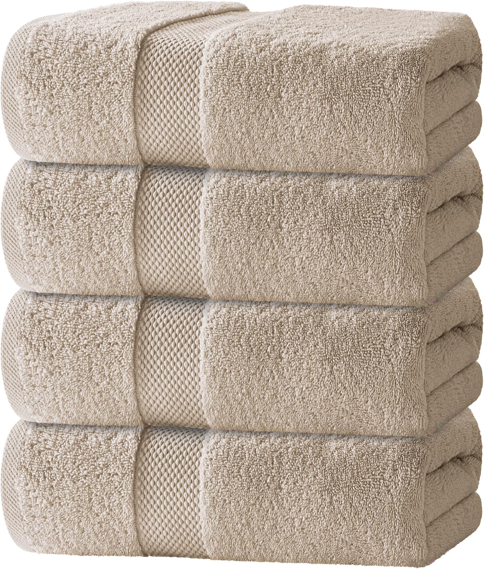 White Classic Luxury Bath Towels Set of 4 Large - 700 GSM Cotton Ultra Soft Bath Towels 27x54 | Highly Absorbent and Quick Dry | Hotel Towels for Bathroom Luxury, Plush Shower Towels, Taupe