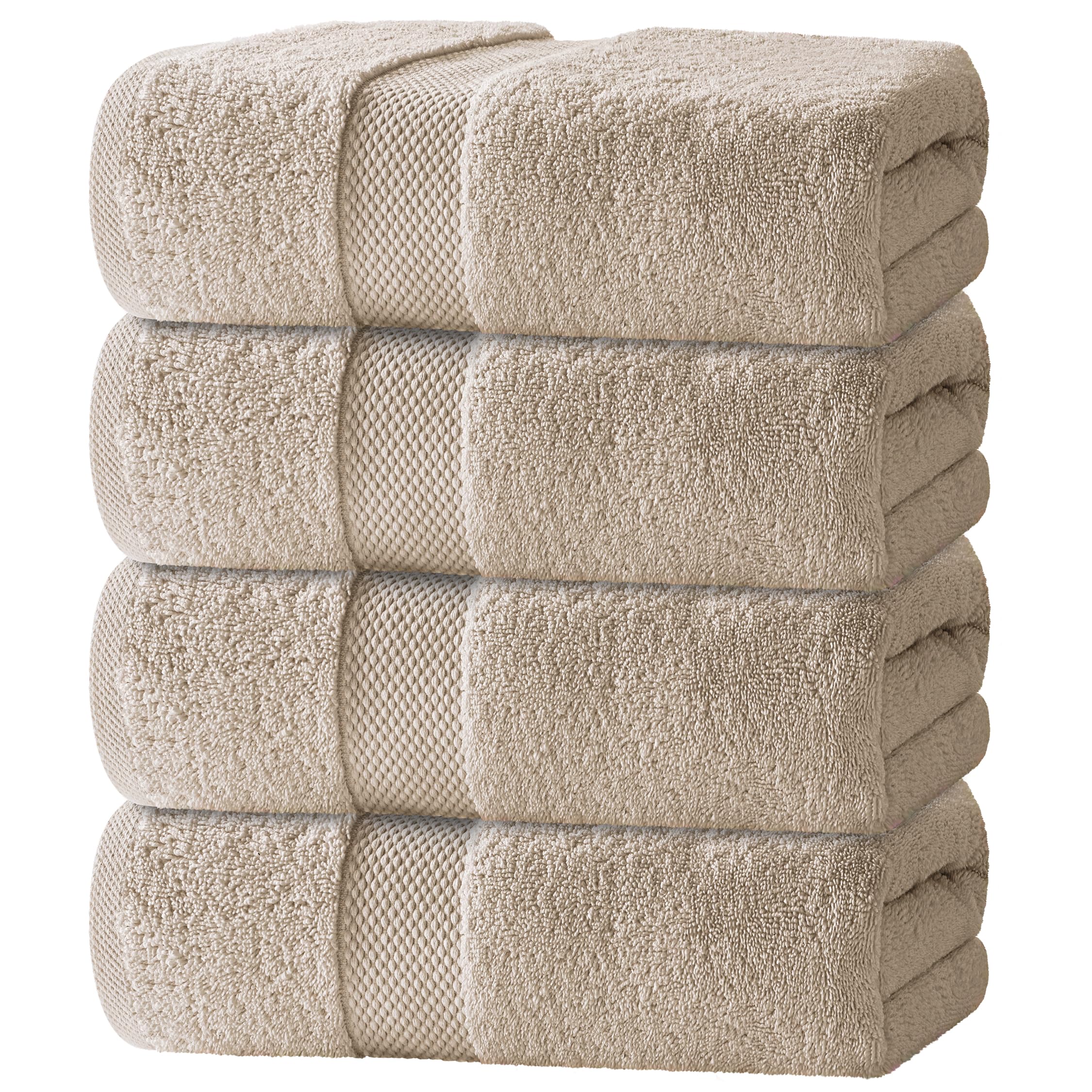 White Classic Luxury Bath Towels Set of 4 Large - 700 GSM Cotton Ultra Soft Bath Towels 27x54 | Highly Absorbent and Quick Dry | Hotel Towels for Bathroom Luxury, Plush Shower Towels, Taupe