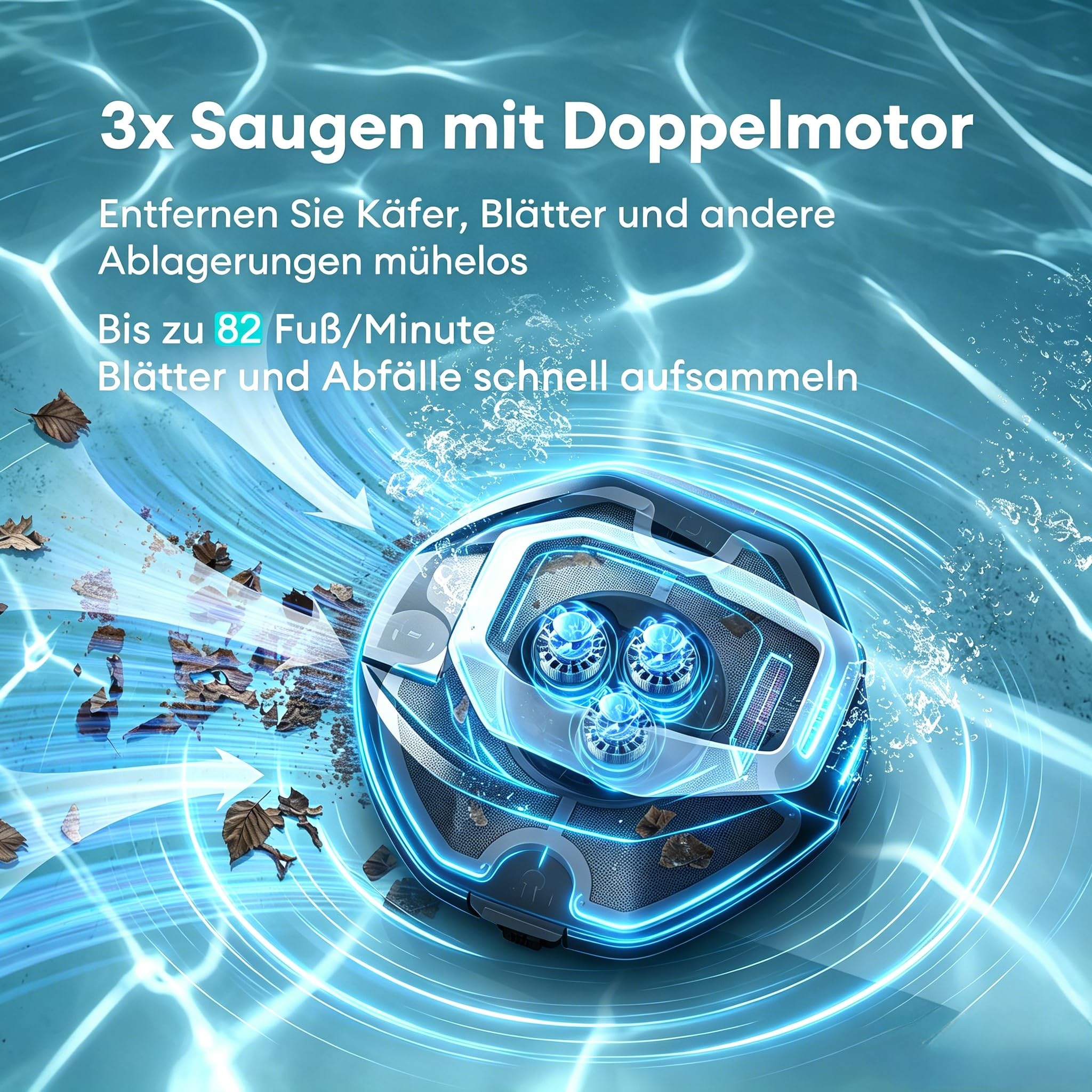 10s Poolroboter(2026 Upgrade), Poolroboter Akku mit 3 Motoren, 90Min für Pools bis 80 m², Fernbedienung und App-Steuerung, automatisches Parken, geeignet für Verschiedene Pooloberflächen