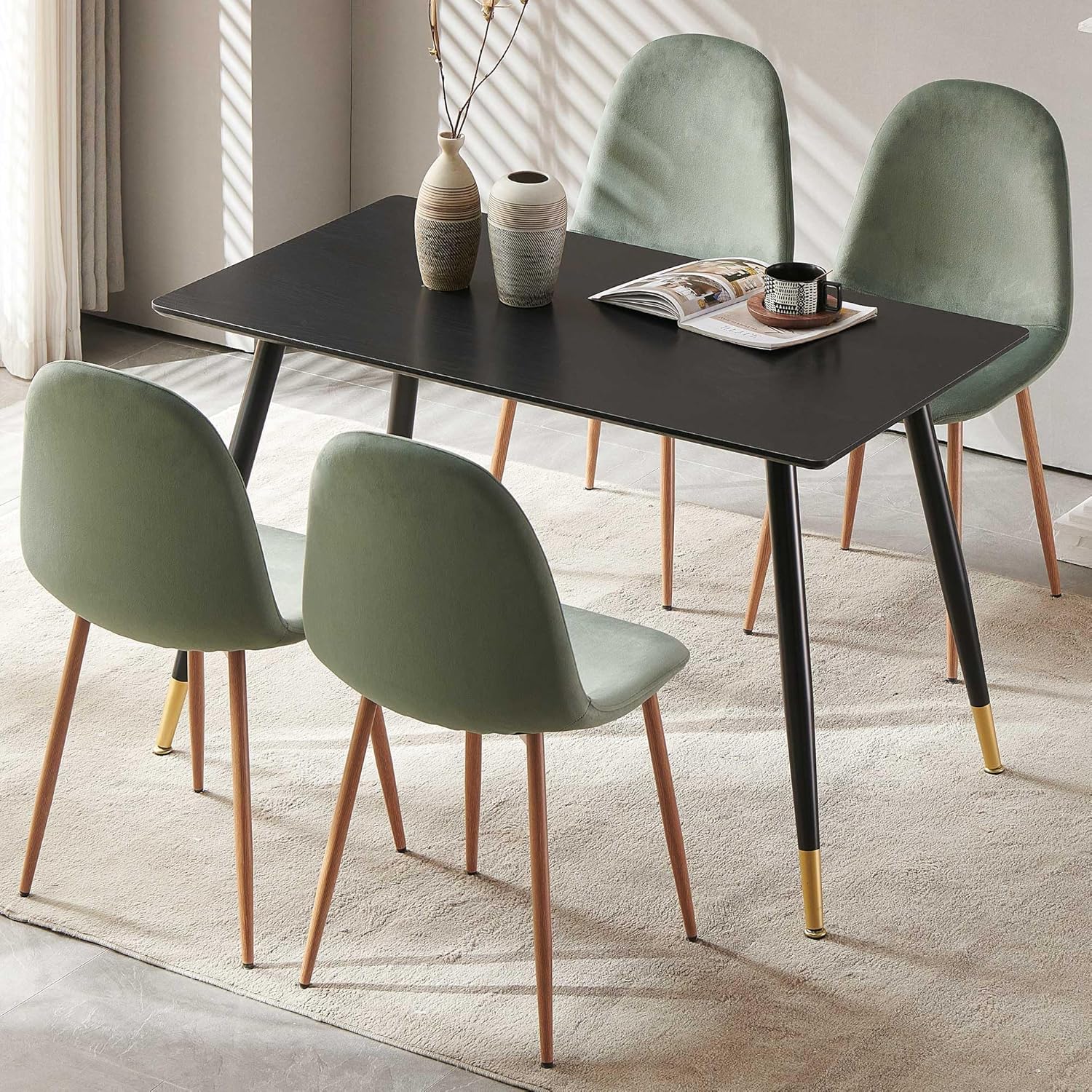 Amazon.com - NORDICANA Small Kitchen Table and Chairs Set of 4, Green upholstered Velvet Dining ...