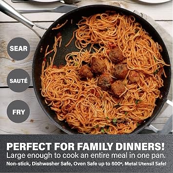 Granitestone 5.5 Quart Multi-Purpose Non-Stick Jumbo Boxer with Glass Lid Cookware Set, Black