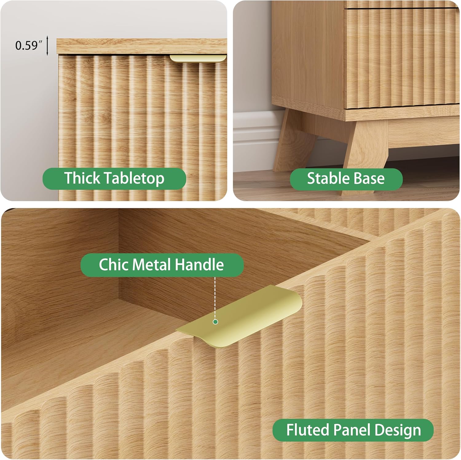 Fluted Dresser for Bedroom with 6 Drawers, 46" Tall Modern Chest of Drawers with Metal Handle, Wooden Dresser TV Stand, Wood Closet Clothes Storage Organizer for Living Room, Hallway, Natural Oak - Image 6