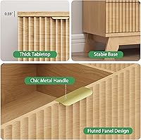 Vista 6 de Cómoda acanalada para dormitorio con 6 cajones, cajonera moderna de 46 pulgadas de alto con mango de metal, soporte de TV de cómoda de madera