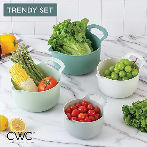 Vista 39 de COOK WITH COLOR Nesting - Juego de cuencos de plástico para mezclar con boquillas y asas, color rosa, 4 piezas antideslizantes