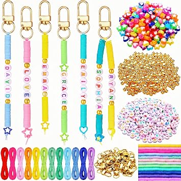Ferreve 4948 Pcs Friendship Keychain Making Kit Clay Beads Bag Charms, Cute