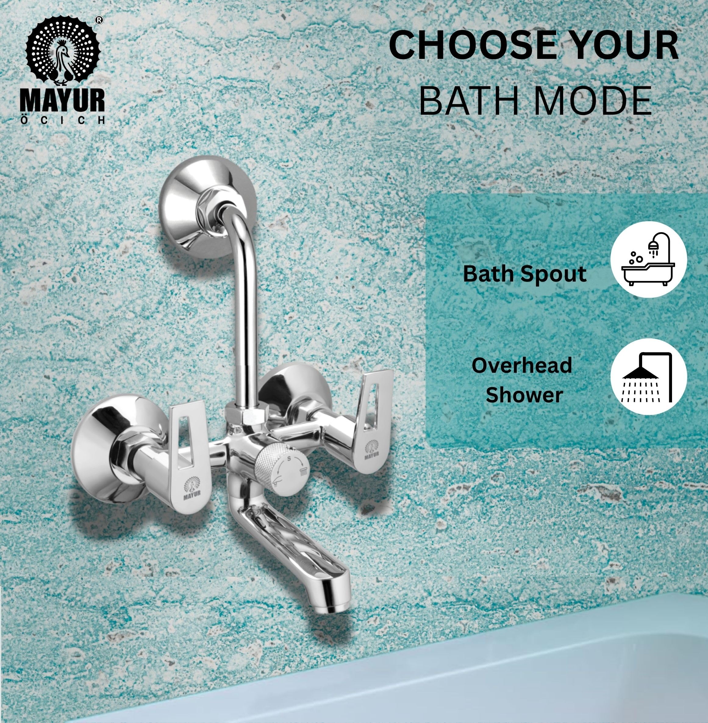Mayur Brass Wall Mixer Tap - Chrome Finish -5