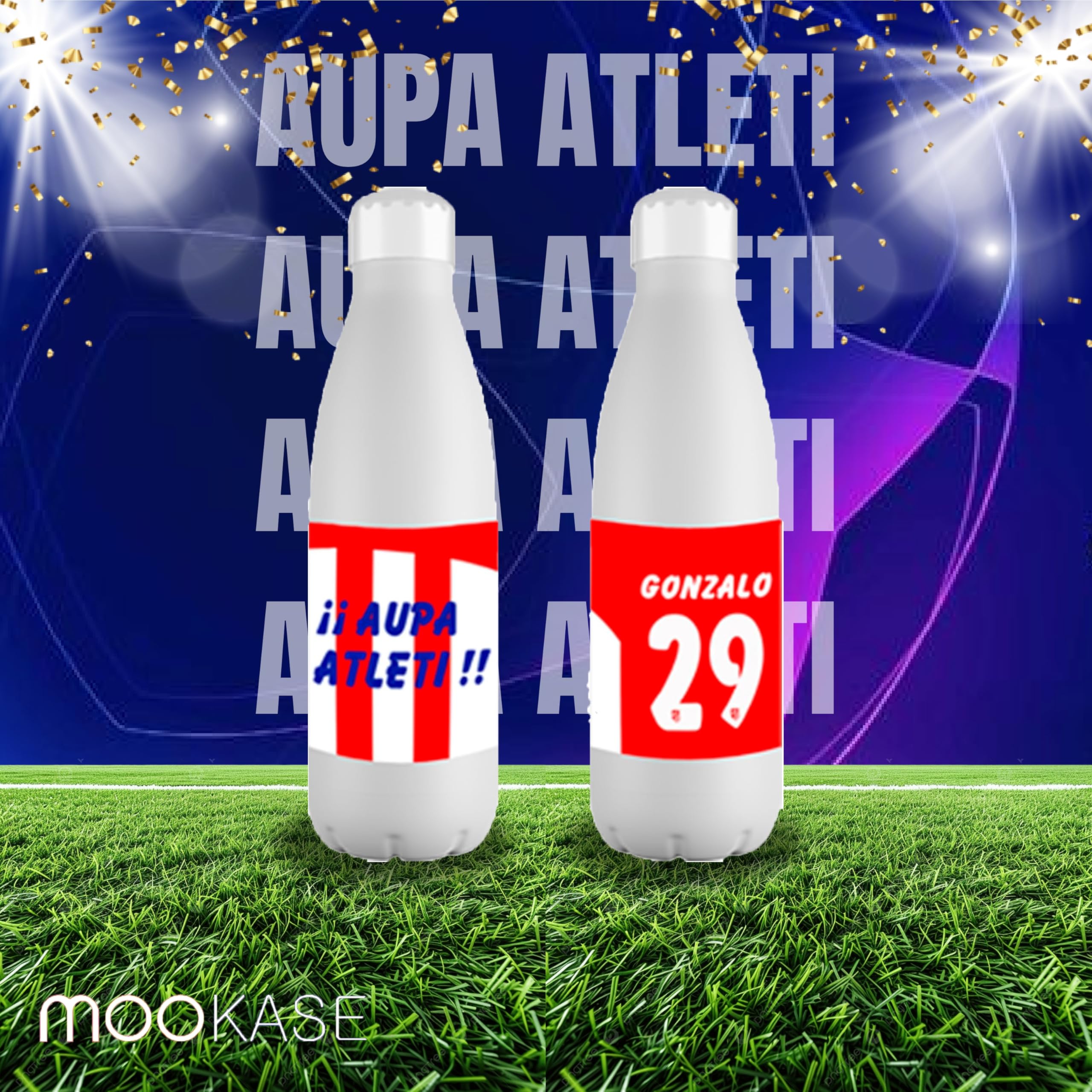 Botella Personalizada del Atletico Madrid con Nombre - Botella de Acero Inoxidable de 700 ml - Regalo Original para Niño y Niña