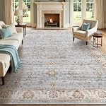 Witshock 5x7 Vintage Floral Area Rug, Lavable Non Slip Low Pile Tapis pour vivre Chambre à manger nourrice, Résistant aux taches, Aspirateur pliable, Animaux & Coffre-fort pour les enfants (Gris bleu)