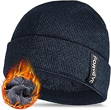 Beanie Hat for Men, Winter Thermal Beanie, Soft Fleece Lining Knitted Cuffed Wooly Hat for Men & Women