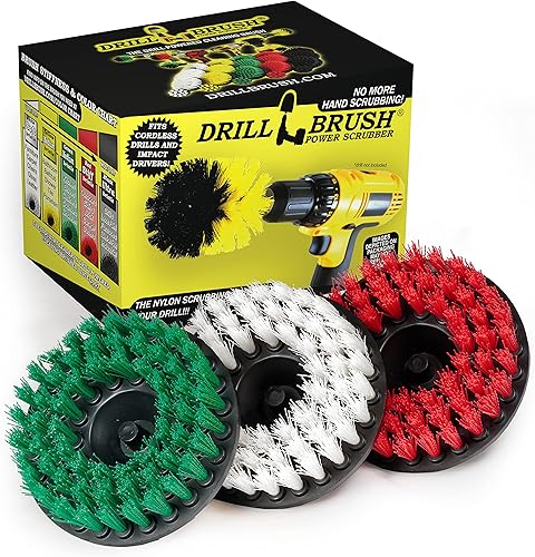 Miniatura 26 de Suministros de limpieza - Cepillo de taladro - Kit de 3 cepillos - Blanco suave para cuero, vidrio, alfombra - Amarillo Medio para superficies